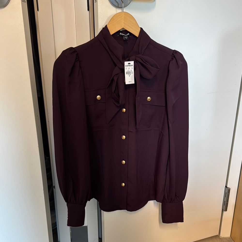 NWT Express Elegant Purple Blouse with Gold Accents